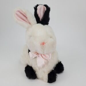 Vintage Eggcetera Black White‎ Spotted Bunny Rabbit Plush Pink Bow 17" P J Toys